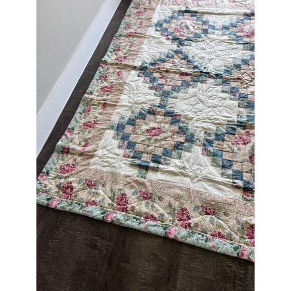 Handmade Patchwork Floral Cotton Quilt Blanket 86x86 Multi Quilted Lap Cover - Picture 2 of 11